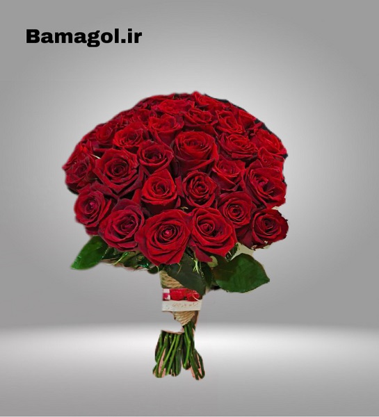 دسته گل رز کلاس بی 45 شاخه تزئین کنف کد 0060