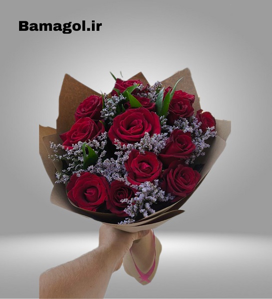 دسته گل رز 13 شاخه تزئین افشون کد 0058 — تصویر ۲