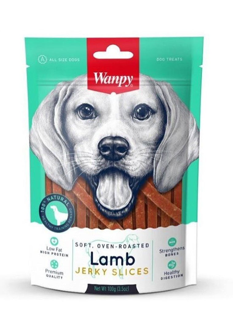 تشویقی سگ ونپی گوشت بره جرکی اسلایس وزن 100 گرم | wanpy dog treat lamb jerky slices 100gr
