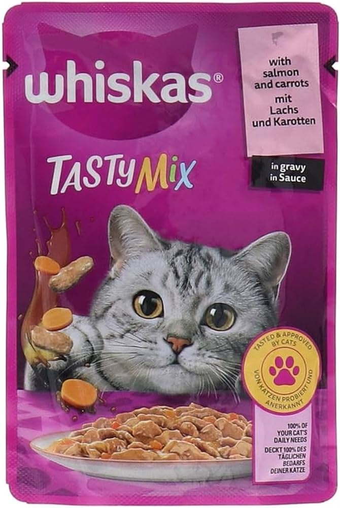 پوچ گربه ویسکاس میکس سالمون و هویج وزن 85 گرم ا whiskas cat pouch tasty mix with salmon and carrot