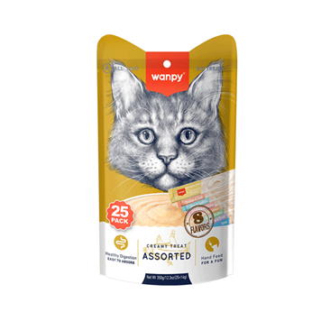 بستنی گربه ونپی 8 طعم مختلف بسته 25 عددی ا Wanpy Creamy Treats Assorted 25 pack