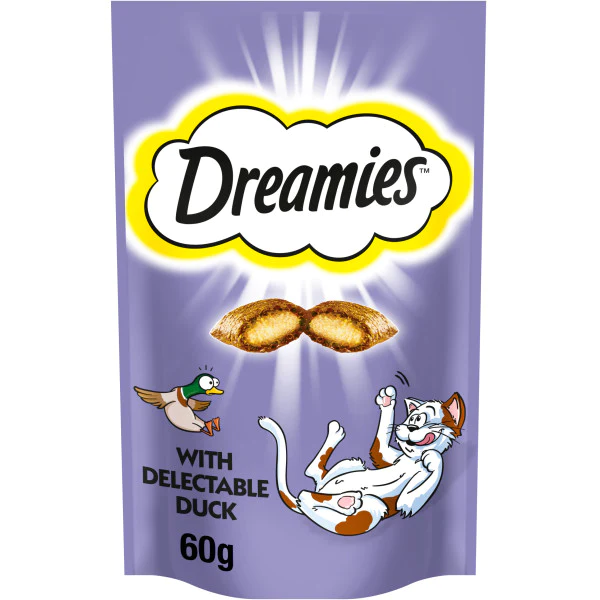 تشویقی گربه دریمیز با طعم اردک وزن 60 گرم ا DREAMIES duck snack for cat