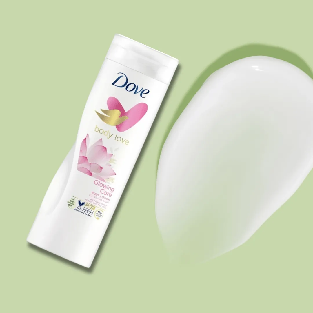 لوسیون بدن Body Love داو Dove مدل Glowing Care حاوی گل لوتوس و برنج حجم 400 میل — تصویر ۵