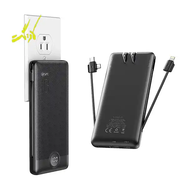 پاوربانک برند ورورک مدل VRURC ۱۰۰۰۰mAh Portable Charger with Built-In Cables and AC Wall Plug — تصویر ۲