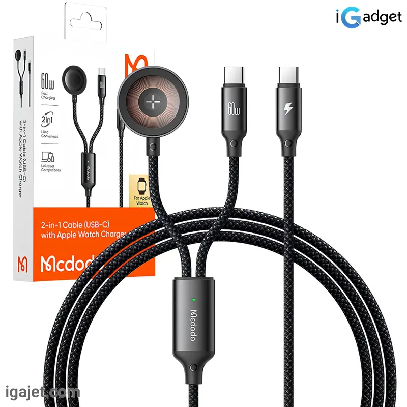 کابل فست شارژ تایپ سی و شارژر وایرلس اپل واچ مک دودو CA-2200 طول 1.2 متری 60 وات — تصویر ۷