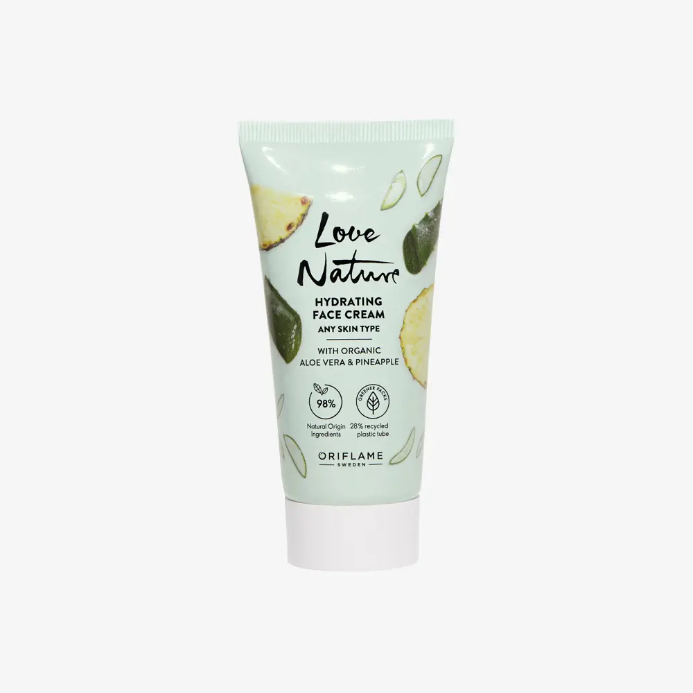 کرم صورت آبرسان لاونیچر با آلوئه‌ورا و آناناس اوریفلیم Love Nature Hydrating Face Cream with Organic Aloe Vera & Pineapple — تصویر ۲