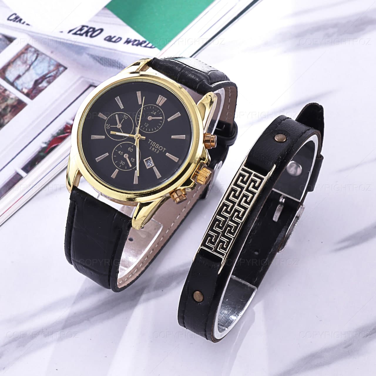 ست ساعت مچی و دستبند تیسوت Tissot مدل 752 — تصویر ۳