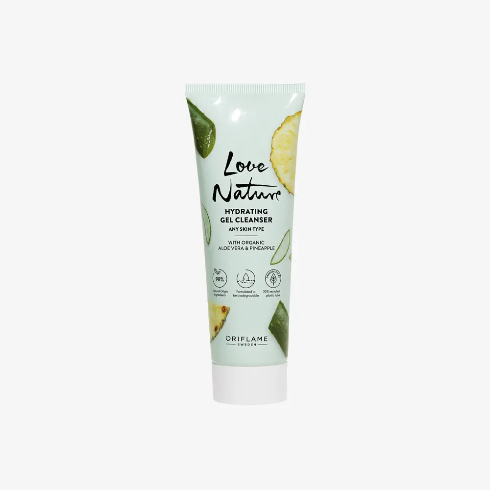 ژل شستشوی آبرسان لاونیچر با آلوئهورا ارگانیک و آناناس اوریفلیم Love Nature Hydrating Gel Cleanser with Organic Aloe Vera & Pineapple