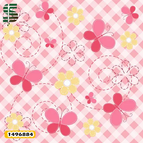 پرده پانچ کودک کد 1496884 طرح پروانه صورتی و گل زرد — تصویر ۳