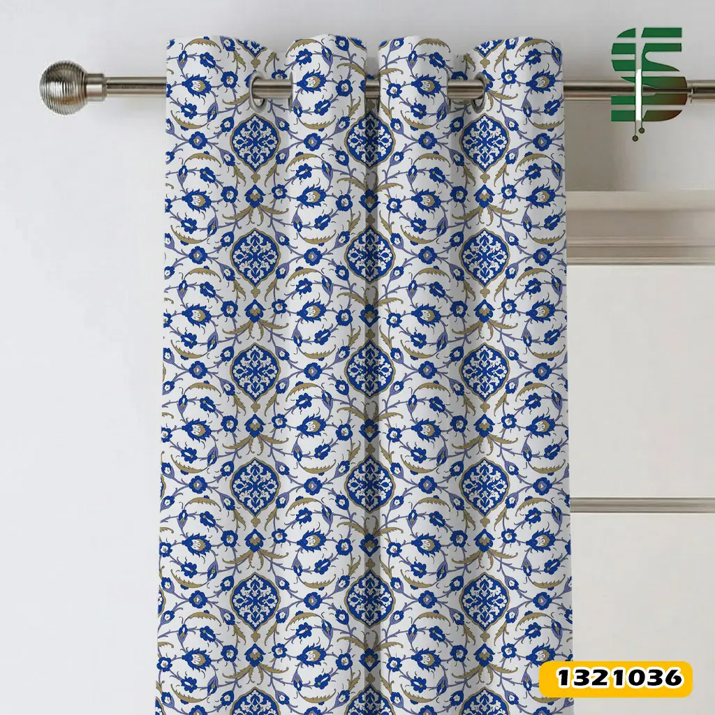 پرده پانچ طرح دار کد 1321036 طرح سنتی کاشی ایزنیک — تصویر ۲