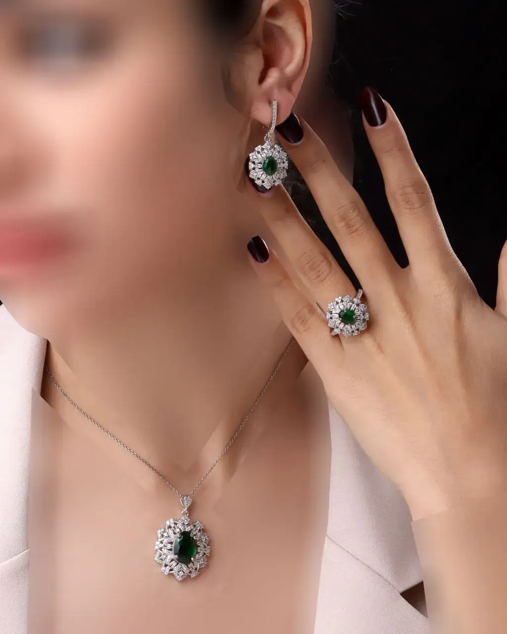نیم ست نقره زنانه جی تی ای طرح جی نایس (بدون زنجیر) کد sv-234 — تصویر ۲