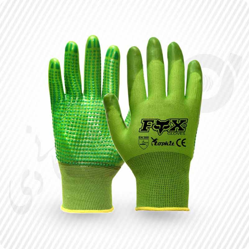 دستکش کار کف مواد خالدار پی وی سی FOX ( کد: 7175 ) — تصویر ۲