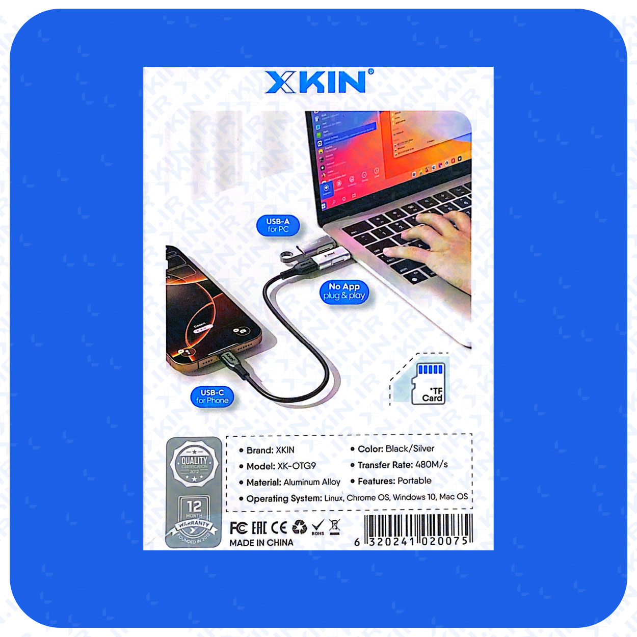 مبدل چندکاره OTG ایکس‌کین مدل OTG9 – اتصال USB و کارت حافظه TF به پورت Type-C با سرعت 480 مگابایت — تصویر ۳