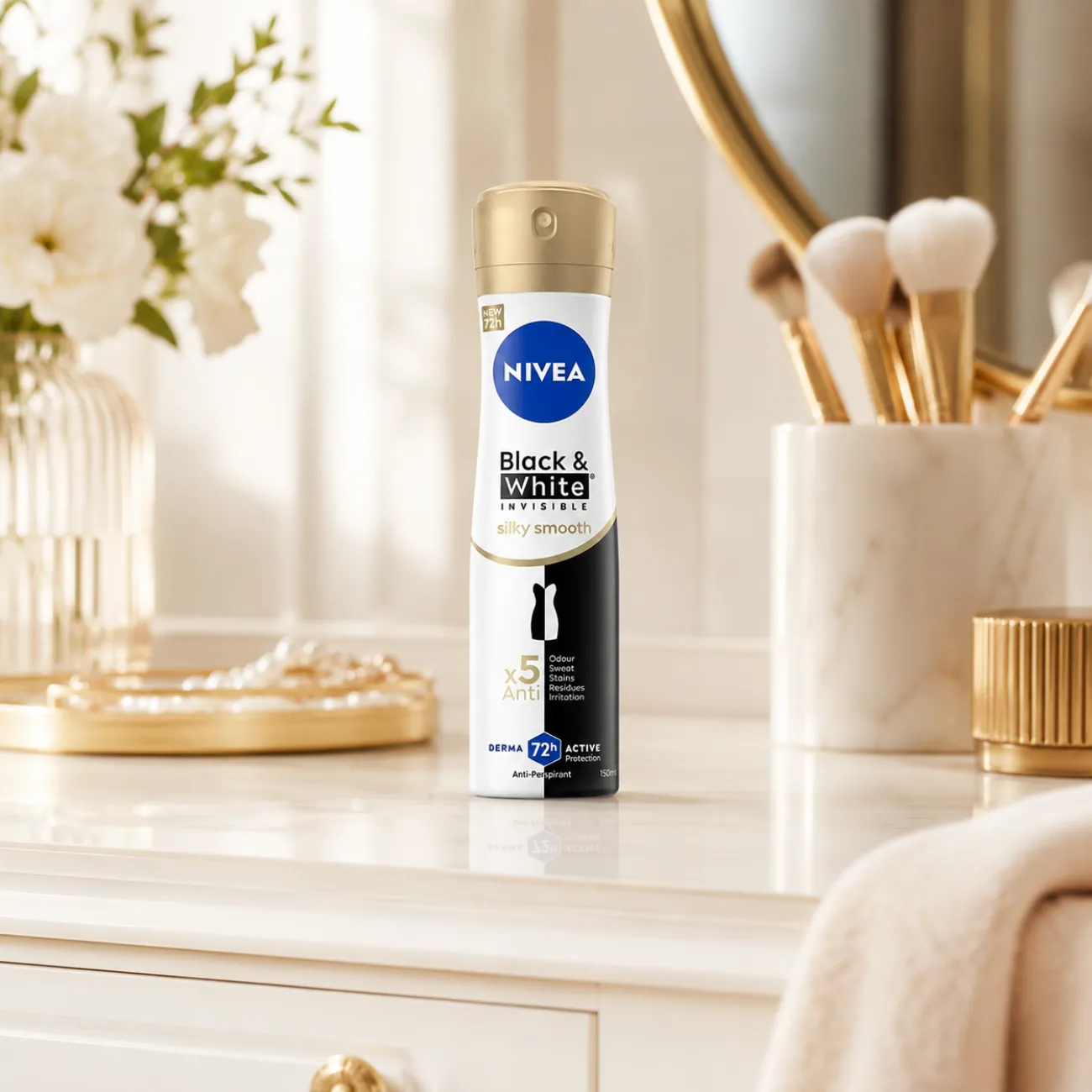 اسپری ضد تعریق زنانه نیوآ Nivea مدل Black &amp; White Silky Smooth حجم 150ml — تصویر ۴