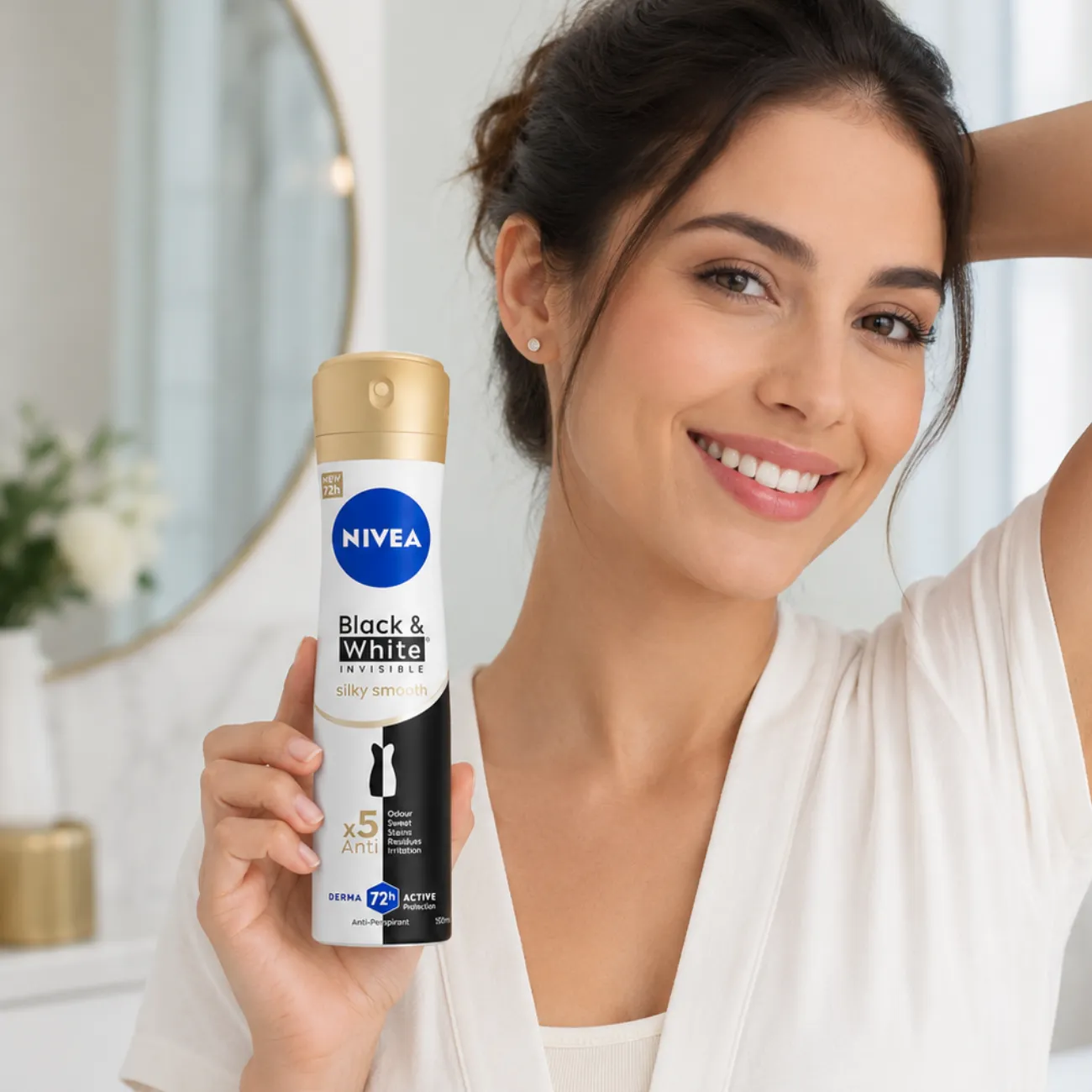 اسپری ضد تعریق زنانه نیوآ Nivea مدل Black &amp; White Silky Smooth حجم 150ml — تصویر ۵