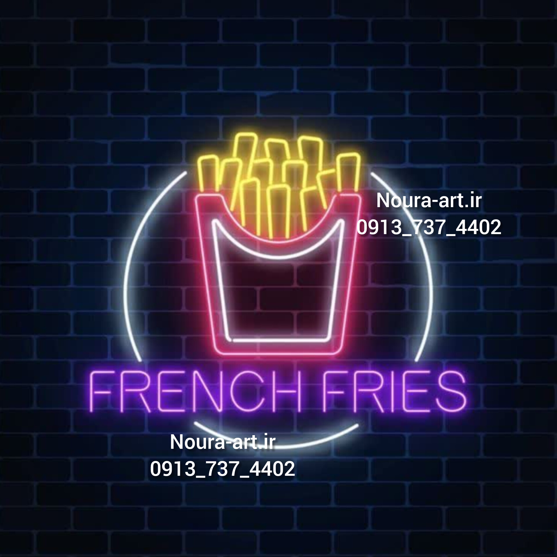 تابلو نئون طرح سیب زمینی فست فود frenchfriesاقساطی ترب پی اسنپ پی — تصویر ۲