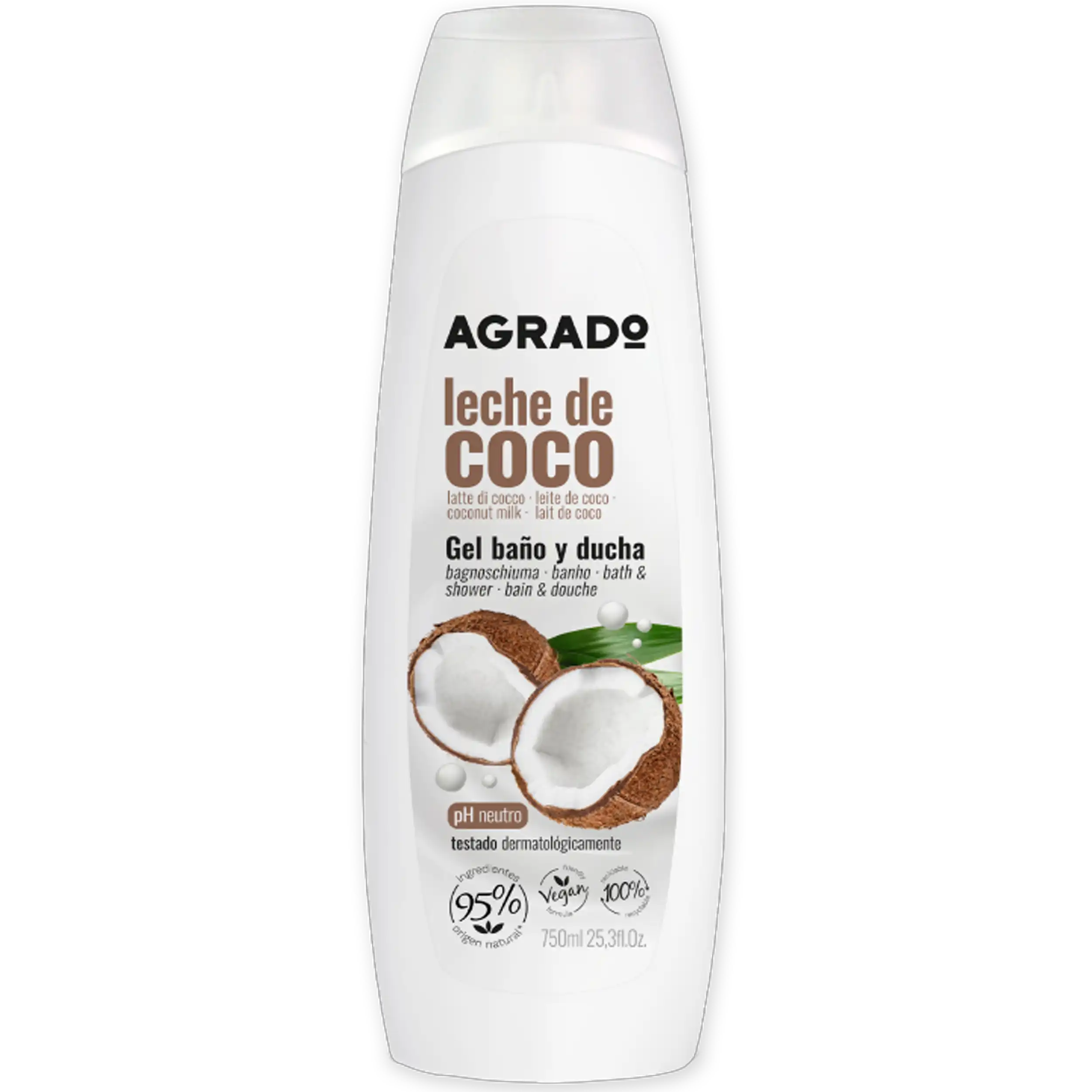 شامپو بدن شیر نارگیل آگرادو | Agrado Coconut Milk Shower Gel 750ml — تصویر ۲