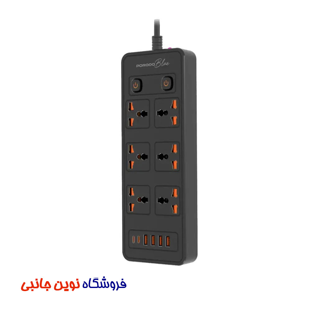 سیار چند راهی و محافظ برق پرودو بلو مدل FWCH033 ا Porodo Blue PB-FWCH033-BK 6 AC – Dual Switch Power Strip (تک/عمده) — تصویر ۲