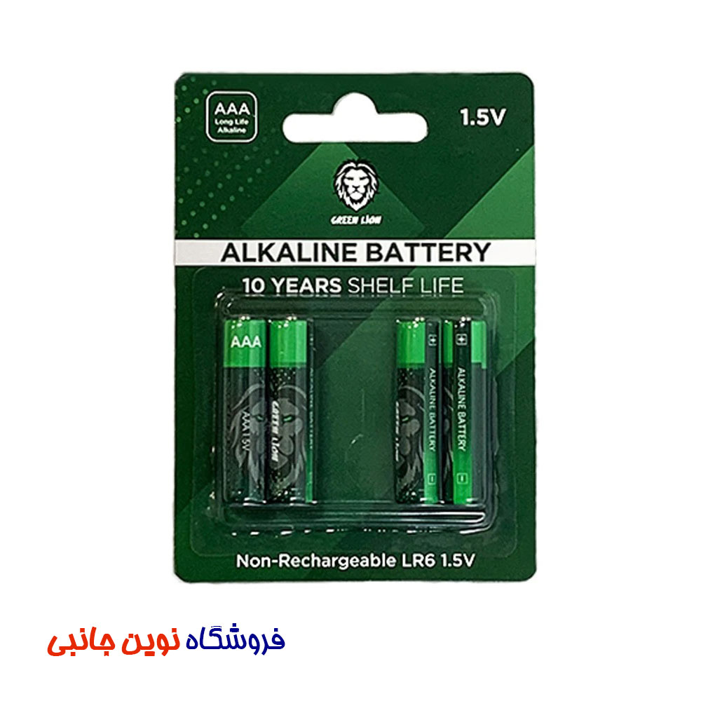 باتری نیم قلم آلکالین 1.5 ولت گرین لاین پک 4 عددی مدل GNAKBAAA ا Green Lion Alkaline AAA Battrey 1.5 V (تک / عمده)
