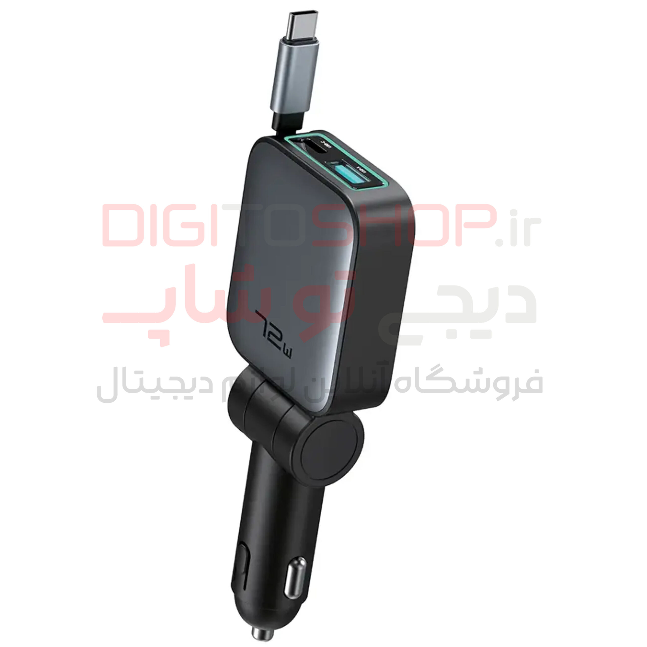 شارژر فندکی گرین لاین مدل Retractable 72W رنگ مشکی — تصویر ۲