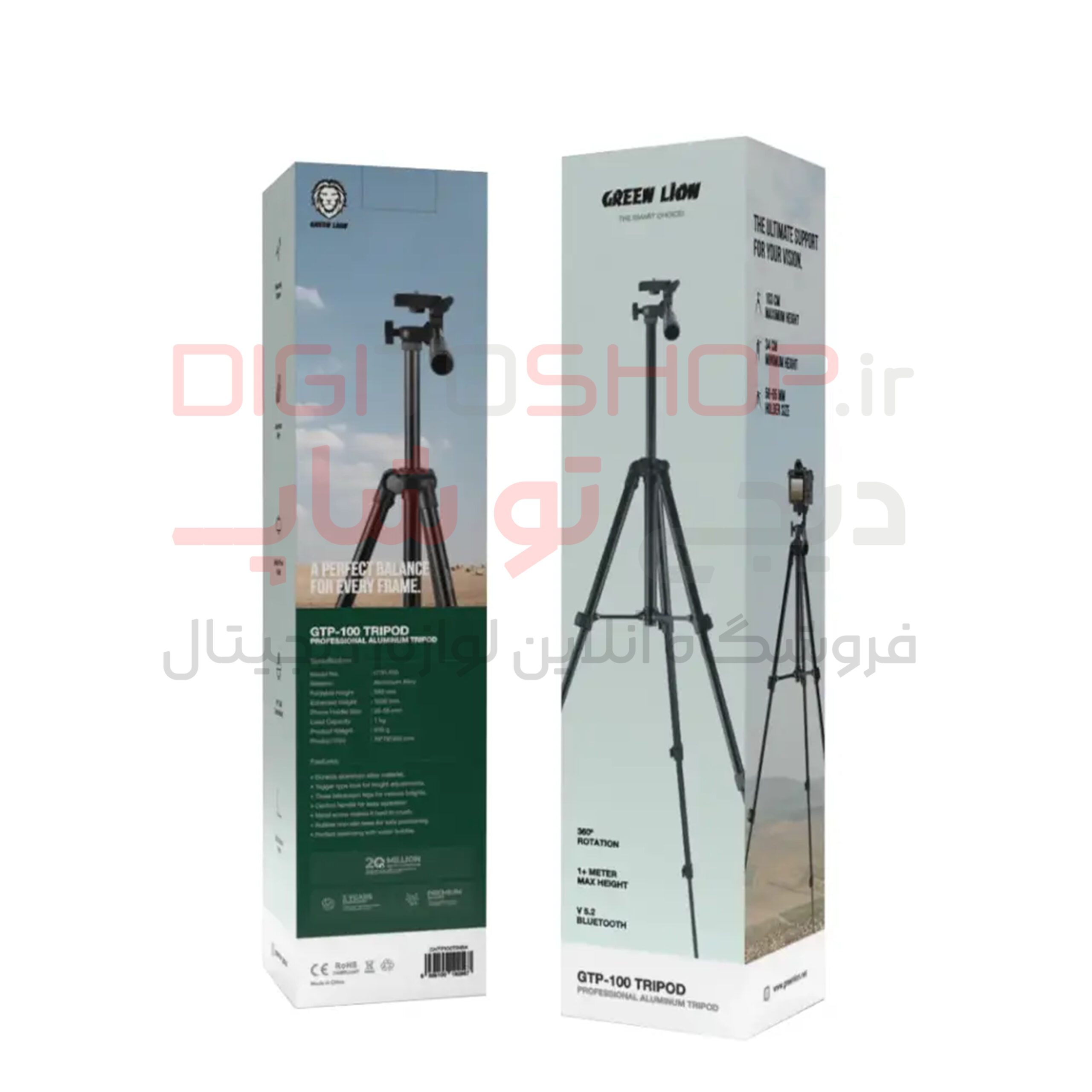 سه پایه آلومینیومی حرفه‌ای گرین لاین مدل GTP-100 رنگ مشکی — تصویر ۳