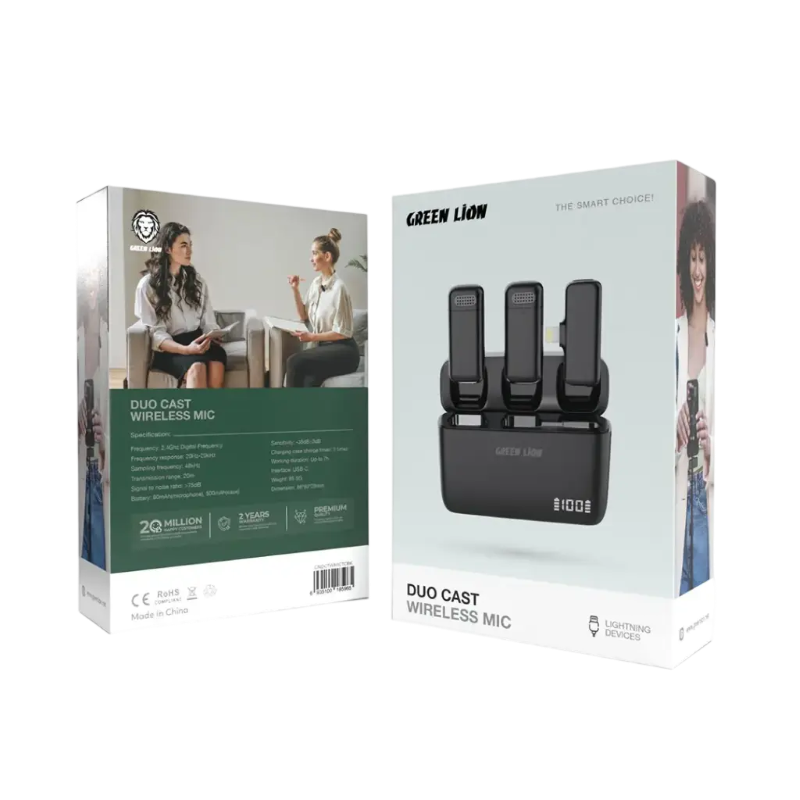میکروفون بی سیم یقه ای لایتنینگ گرین لاین Green Lion Duo Cast Wireless Mic — تصویر ۳