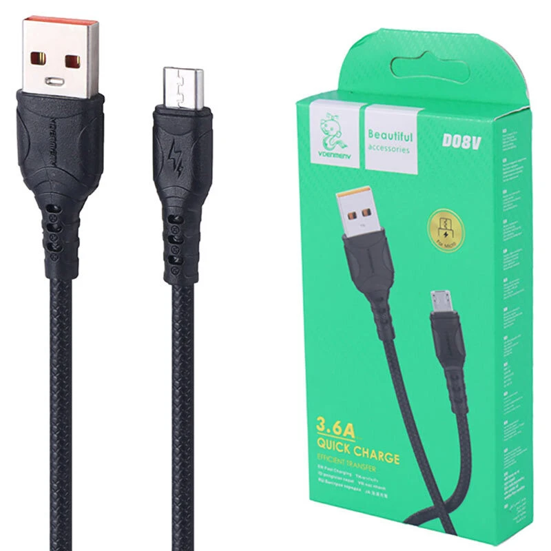 کابل میکرو یو اس بی فست شارژ 3.6 آمپر دنمن D08V طول 1 متر