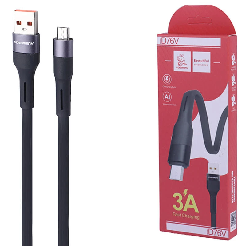 کابل میکرو یو اس بی فست شارژ 3 آمپر دنمن D76V طول 1 متر