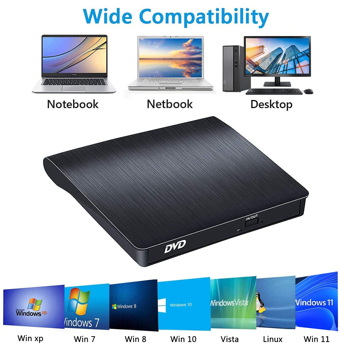 درایو DVD اکسترنال هایسنسر HAYSENSER USB3.0 External DVD Drive — تصویر ۴