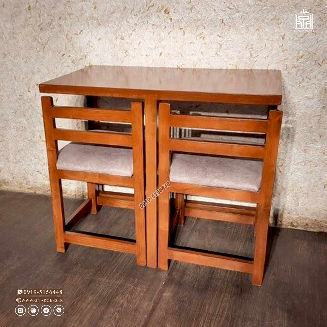 میز غذا خوری کمجا چوبی با صفحه روکش چوب — تصویر ۳