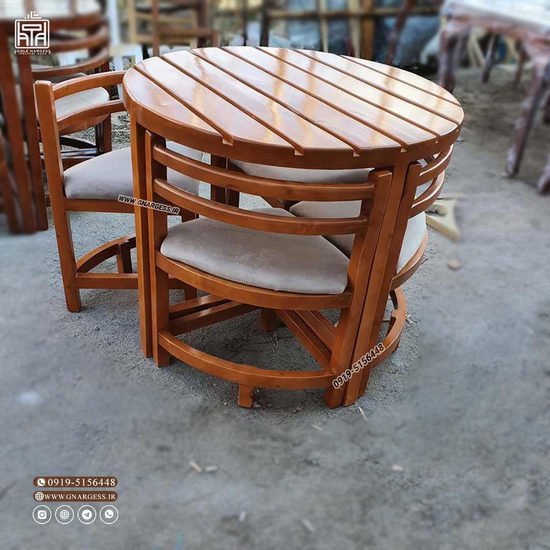 میز غذا خوری کمجا چوبی با صفحه روکش چوب — تصویر ۸