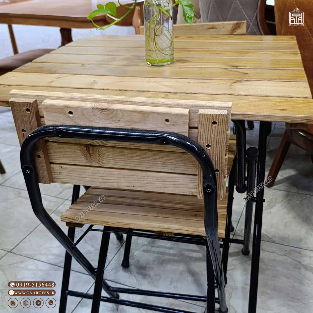میز ناهارخوری تراس و بالکنی تاشو (کلاف فلز لوله و روی چوب ) — تصویر ۴