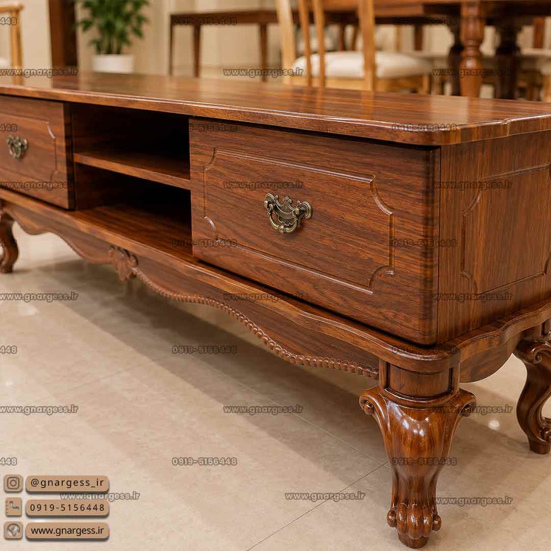 میز تلویزیون کلاسیک جدید طرح رویال سلطنتی سایز 160 سانت — تصویر ۳