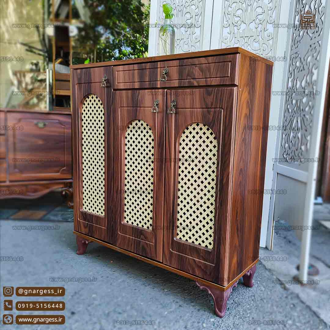 جاکفشی 3 درب حصیری نما دار تک کشو — تصویر ۳