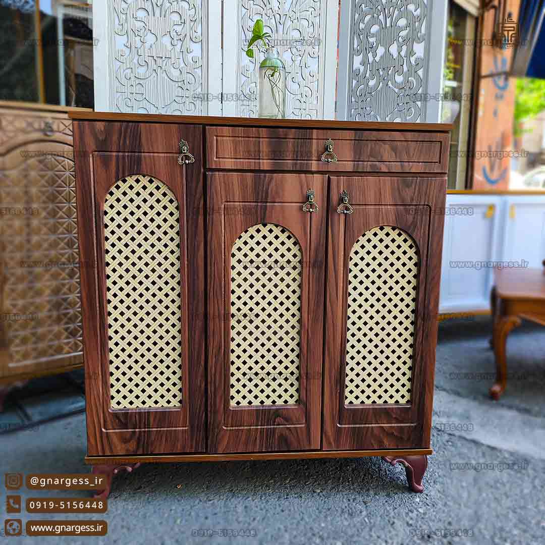 جاکفشی 3 درب حصیری نما دار تک کشو — تصویر ۴