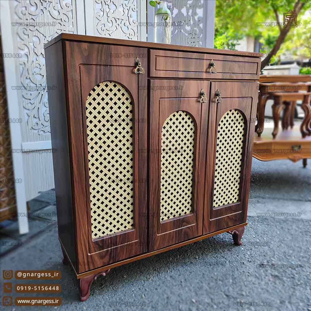 جاکفشی 3 درب حصیری نما دار تک کشو — تصویر ۲