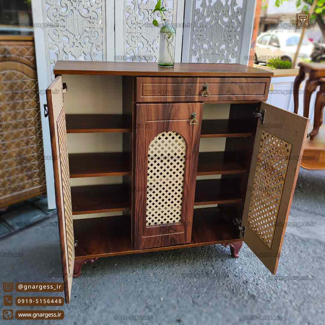 جاکفشی 3 درب حصیری نما دار تک کشو — تصویر ۸