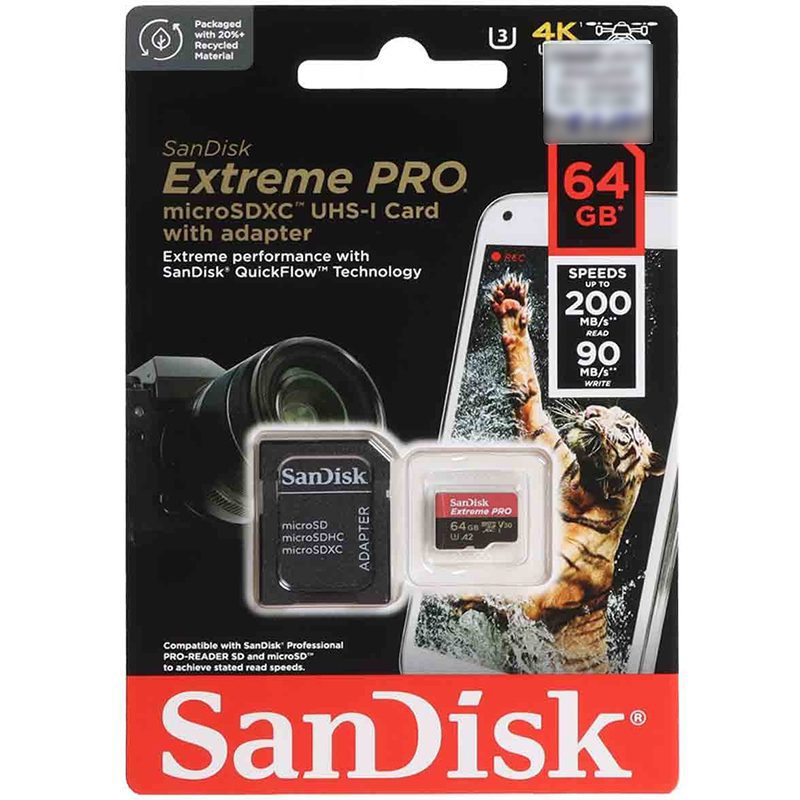 کارت حافظه microSDXC سن دیسک مدل Extreme PRO کلاس 10 UHS-I U3 سرعت 200MB/S ظرفیت 64 گیگابایت به همراه آداپتور کد 7022