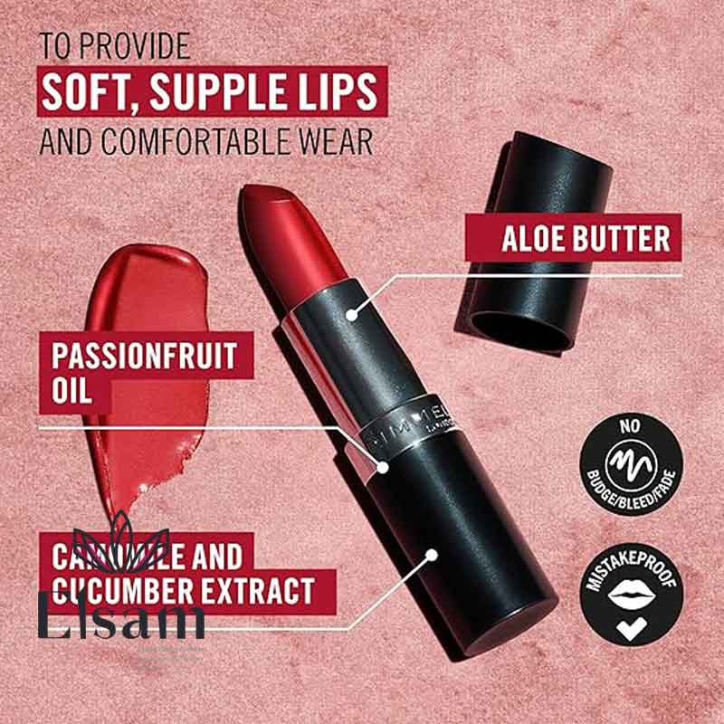 رژلب جامد اورجینال برند ریمل Rimmel Lasting Finish Satin Lipstick — تصویر ۸