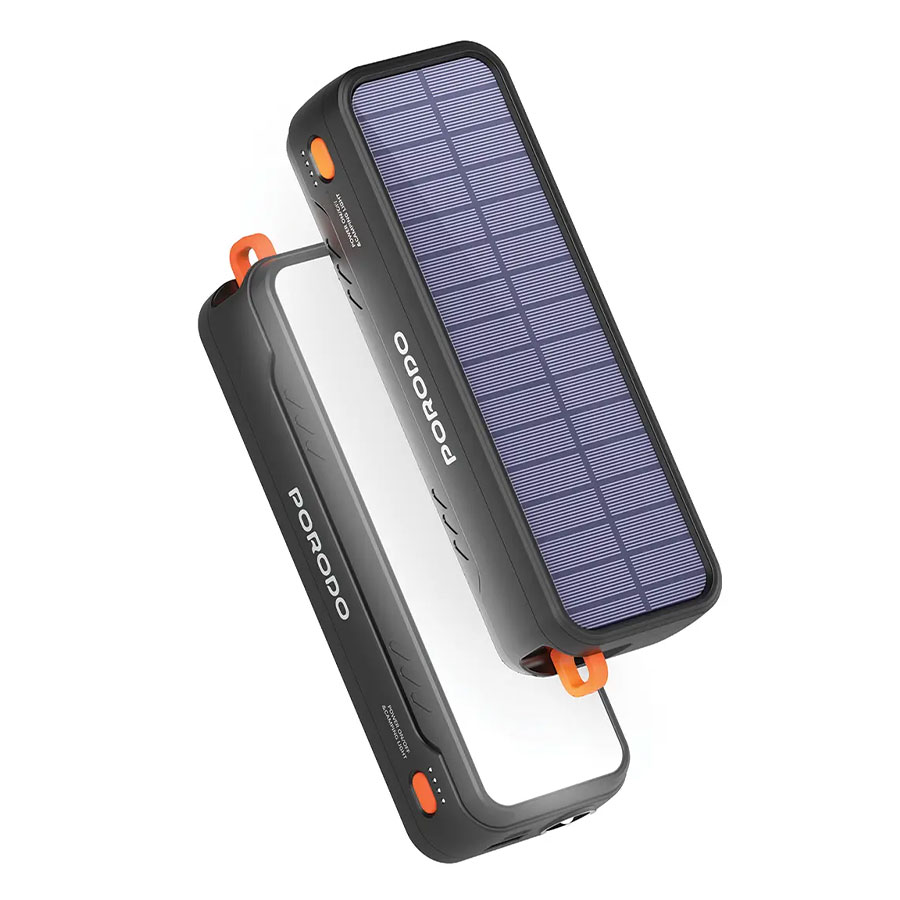 پاوربانک خورشیدی 20000 پرودو همراه با چراغ قوه Porodo Solar-Powered 20000mAh Power Bank