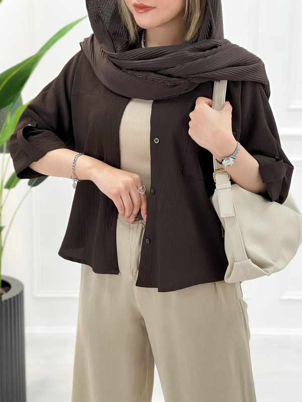 شومیز مانتو آترین زنانه – شکلاتی — تصویر ۲