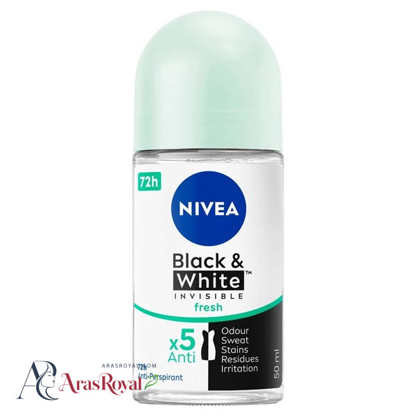 مام رولی ضد تعریق نیوا Nivea زنانه مدل Black and White Invisible Fresh بلک اند وایت حجم 50 میل