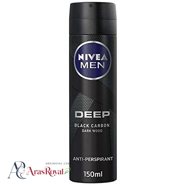 اسپری ضد تعریق مردانه نیوا Nivea مدل Deep Black Carbon Darkwood حجم 150 میل