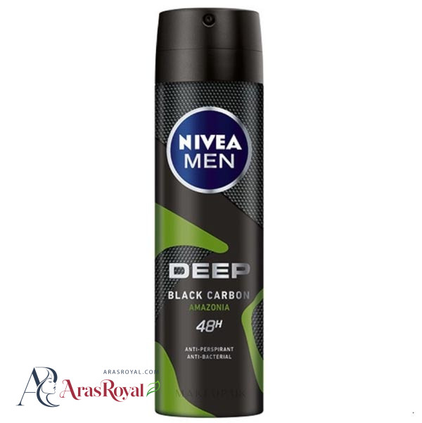 اسپری ضد تعریق مردانه نیوا Nivea مدل Deep Black Carbon amazonia حجم 150 میل