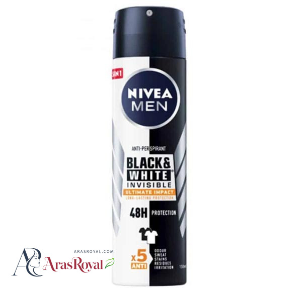 اسپری ضد تعریق مردانه نیوا Nivea مدل Black White Invisible Ultimate Impact حجم 150 میل