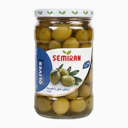 زیتون شور با هسته ویژه سمیران شیشه 670 گرمی