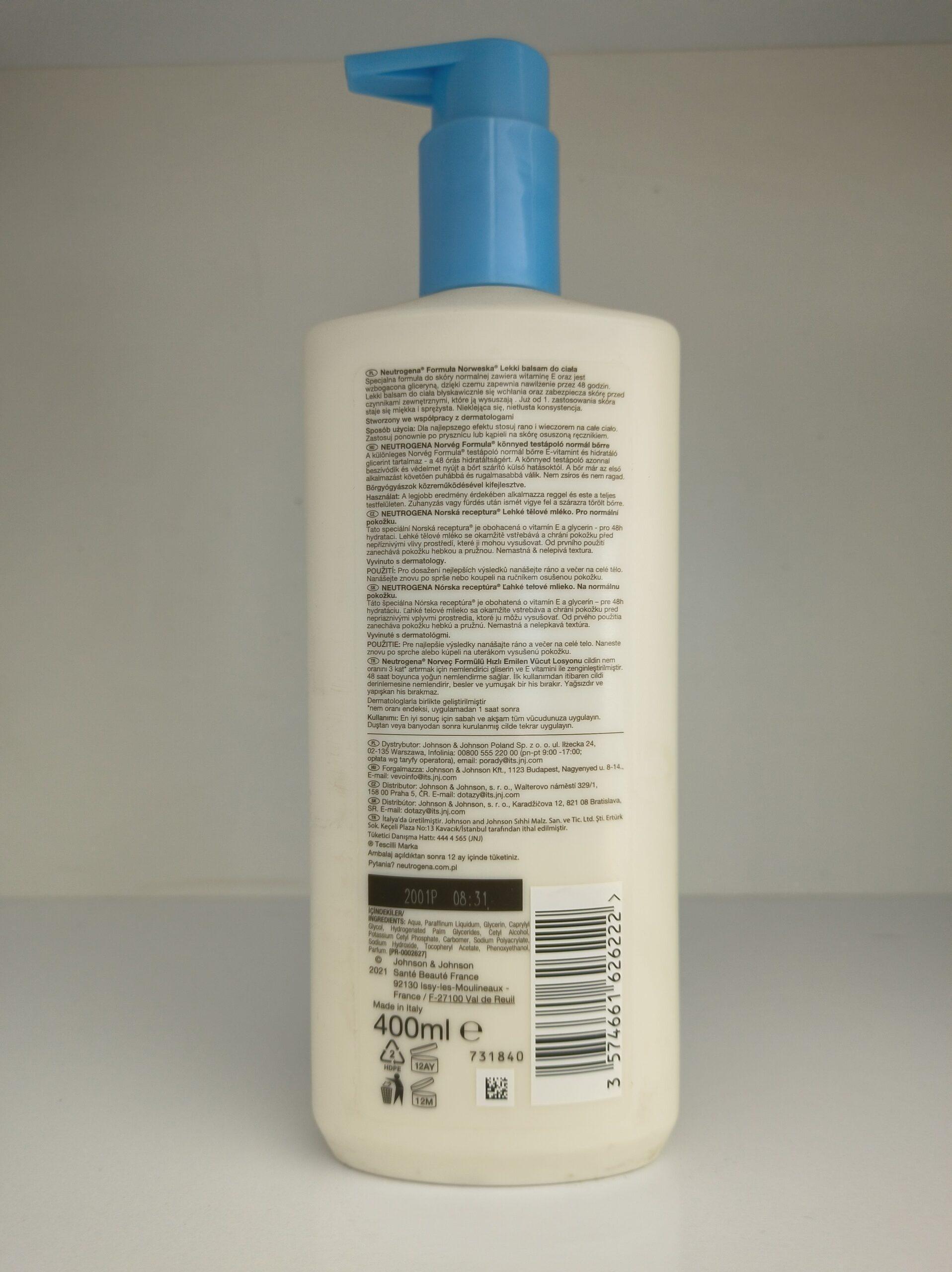 لوسیون بدن سبک و زود جذب پوست های نرمال نیتروژینا neutrogena ۴۰۰ میل — تصویر ۳