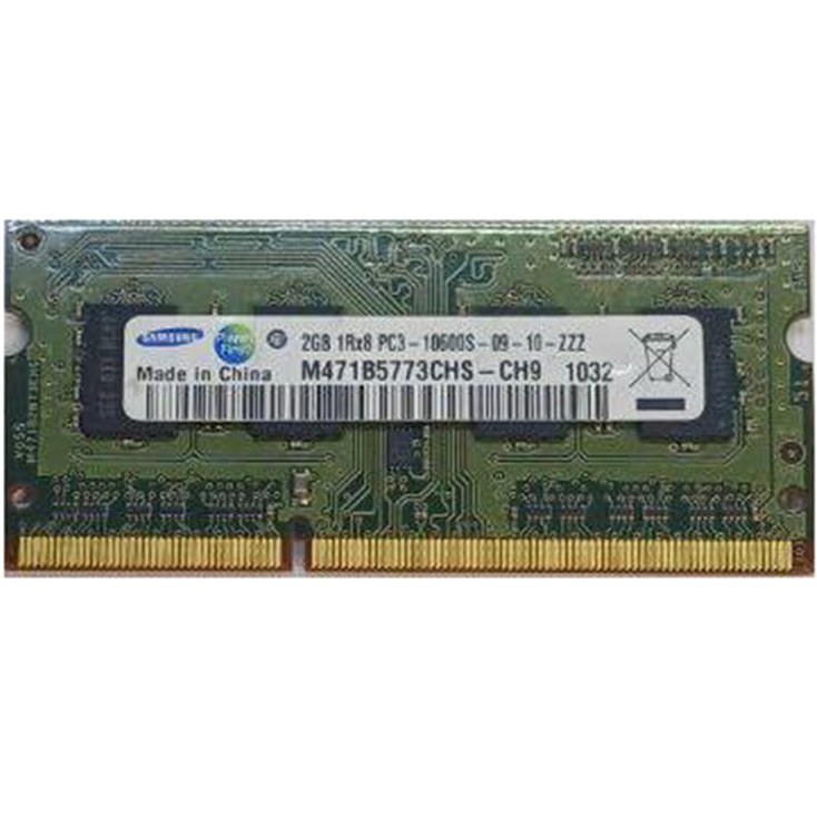 رم لپ تاپ DDR3 2G سامسونگ مدل 2GB 1Rx8 PC3-10600S-09-10-ZZZ M471B5773CHS-CH9فرکانس استاندارد 10600 cl9 کارکرده