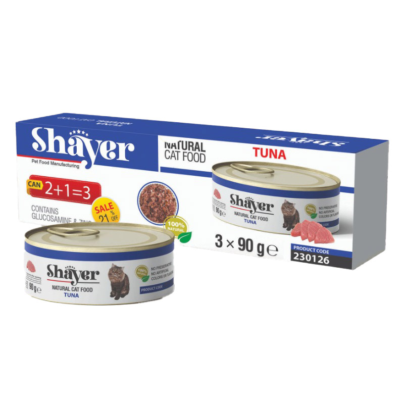 کنسرو غذای گربه با طعم ماهی تن شایر Shayer Natural With Tuna بسته 3 عددی