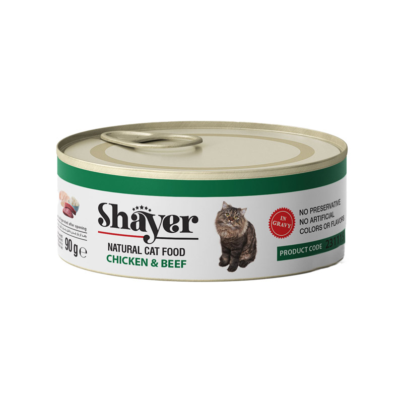 کنسرو غذای گربه با طعم مرغ و گوشت شایر Shayer Natural With Chicken & Beef بسته 3 عددی — تصویر ۳